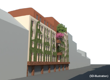 Fassade von UNIQA in Graz (3D-Illustration)
