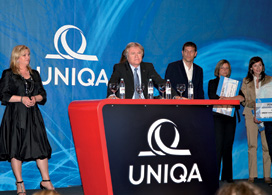 Neben Dr. Konstantin Klien war auch Slaven Bili´c, nationaler Fußballer und UNIQA Werbeikone im kroatischen Markt, bei der Roadshow in Zagreb anwesend, bei der zugleich das zehnjährige UNIQA Jubiläum gefeiert wurde. (Bild)